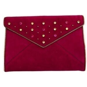 Rebecca MINKOFF pink suede party envelope clutch